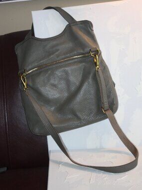 Fossil Grey Leather Crossbody Bag | Soft Pebbled Leather | Gold Hardware